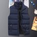 Men's Thickened Winter Vest, Slim Fit Zip-Up Sleeveless Jacket Warm Polyester Padded Waistcoat With Multiple Pockets Casual Stand Collar Outerwear_viptrois.com