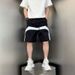 Men's Color Blocked Ice Silk Shorts Quick Drying Trendy Elastic Waist Drawstring Sporty Casual Five Point Pants Summer Bottoms_viptrois.com
