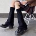 Long Striped Gloves New Autumn And Winter Wool Sleeves Men And Women Medium Length Knitted Warm Fingerless Sleeves_viptrois.com