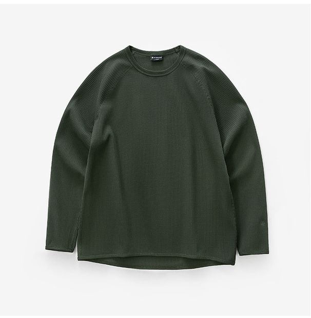 Men's Waffle-Knit Long Sleeve T-Shirt – Lightweight, Moisture-Wicking & Stretchy (Graphite Black/Ocean Blue/Olive Green)_viptrois.com