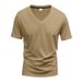 Men's Clothing T Shirt Solid Color V Neck Short Sleeve Summer New Large Size Trend Tops_viptrois.com
