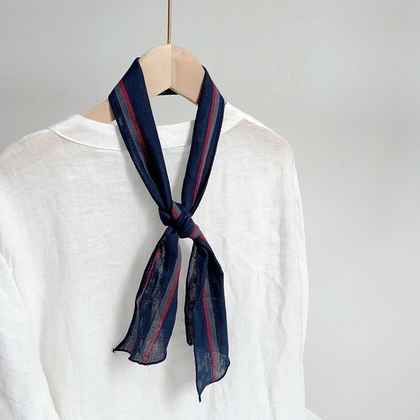 Spring Cotton Striped Thin Long Strip Artistic Versatile Women's Summer Neck Protection Small Silk Scarf_viptrois.com