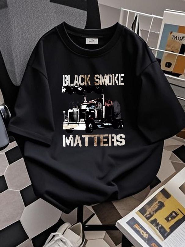 Black Smoke Matters Trucker Tractor Trailer 18 Wheeler T-Shirt Graphic Fashion Casual Homme Soft Unisex Streetwear Top For Everyday Wear_viptrois.com