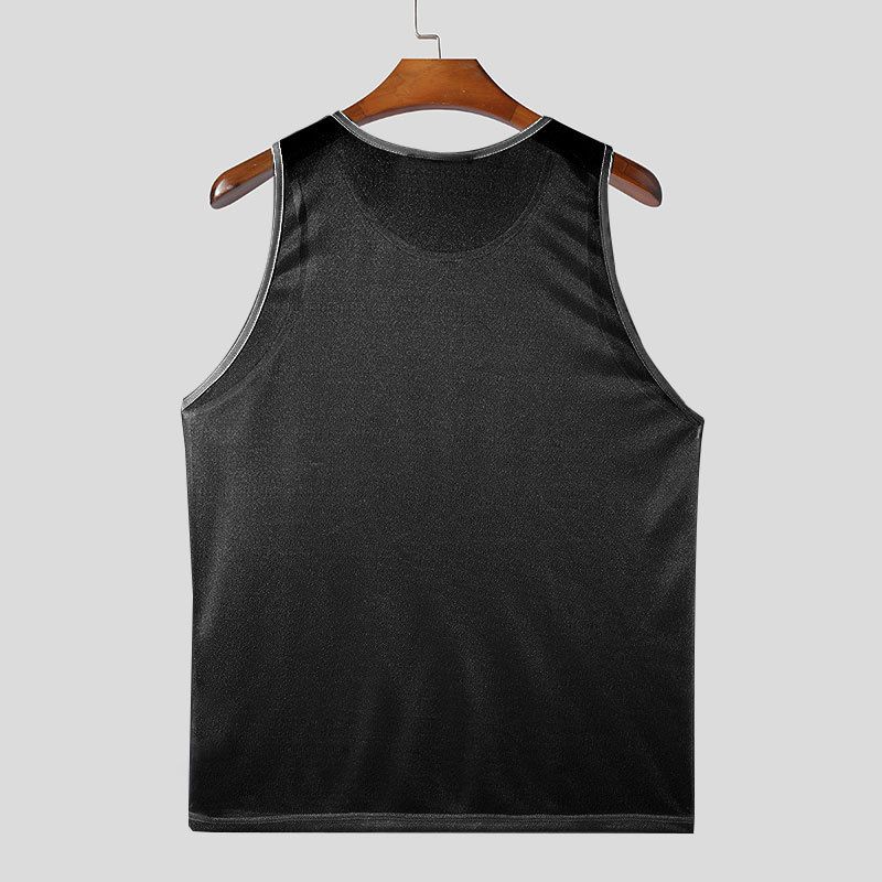 Men's Clothing Men's Sports Solid Color Mesh Top Thin Sleeveless Slim Sexy Transparent Vest_viptrois.com