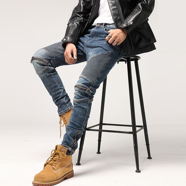 Men's Spliced Knee Zip Cycling Pants Slim Slim Small Leg Trousers_viptrois.com