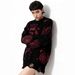 Dark Streetwear Knit Sweater - Cosmic Star Print, Distressed Hem & Fringe Detail, Punk Gothic Style For Men (Black, S/M/L)_viptrois.com