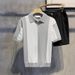 Men's Slim Fit Vertical Striped Short Sleeve Knit Shirt - Breathable Ice Silk Fabric, Business Casual & Youth Style_viptrois.com