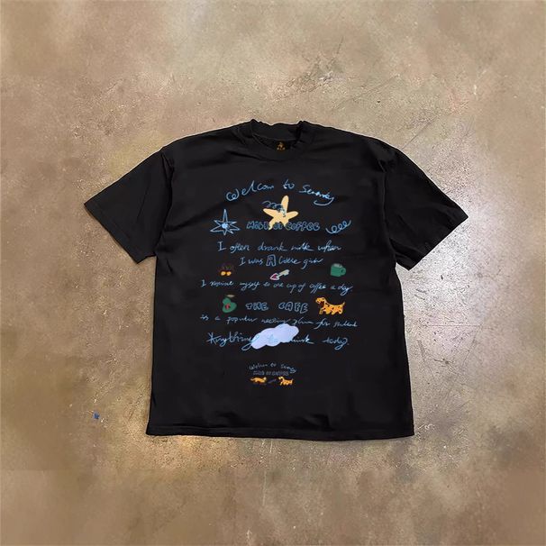 Heavyweight 250gsm Cotton Oversized T-Shirt - Playful Cartoon Dog & English Print Unisex Tee For Women And Men_viptrois.com