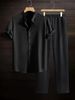 Men's Ruffled Shirt Set High School Street Style Spring Summer Stand Collar Short Sleeve Wide Leg Pants_viptrois.com