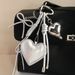 Luxury Silver PU Heart Shape Bow Keychain Charm - Fashionable Bag & Purse Accessory, Perfect Gift For Women & Girls_viptrois.com