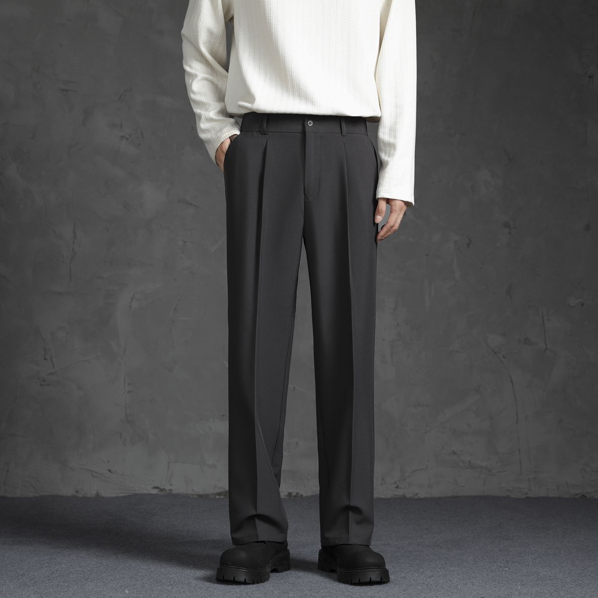 Men's Summer Thin Straight Long Trousers Ice Silk Dress High Waist Commuting Casual Suit Wide Leg Loose Fit_viptrois.com