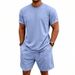 Men's Clothing Men's Heavyweight Summer Sports Set Loose Fitting Solid Color Casual Round Neck Terry Short Sleeved Shorts Style_viptrois.com