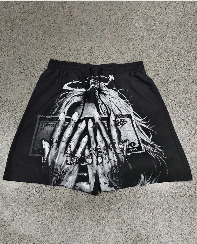 Men's Dark Themed 3D Printed Shorts Hip Hop Style Loose Fit Sporty Street Style Five Point Pants_viptrois.com