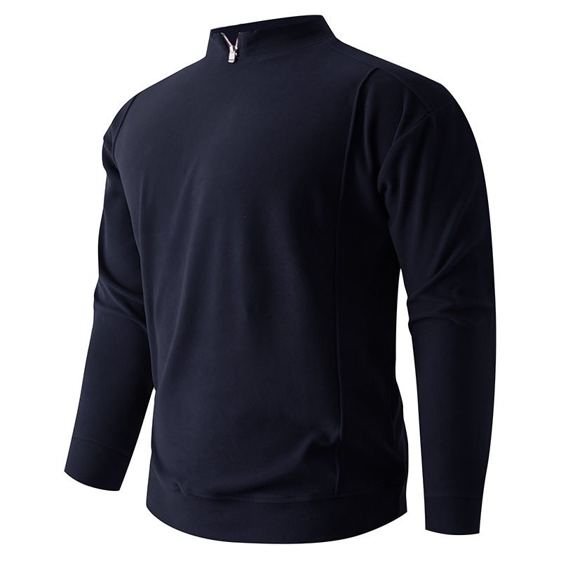Men's Solid Color Casual Double-Sided Velvet Round Neck Zip-Up Long Sleeve T-Shirt Warm Layering Base_viptrois.com