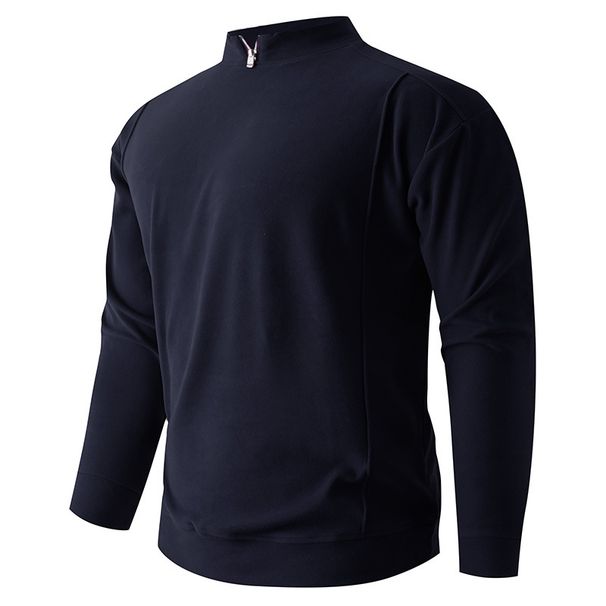 Men's Solid Color Casual Double-Sided Velvet Round Neck Zip-Up Long Sleeve T-Shirt Warm Layering Base_viptrois.com