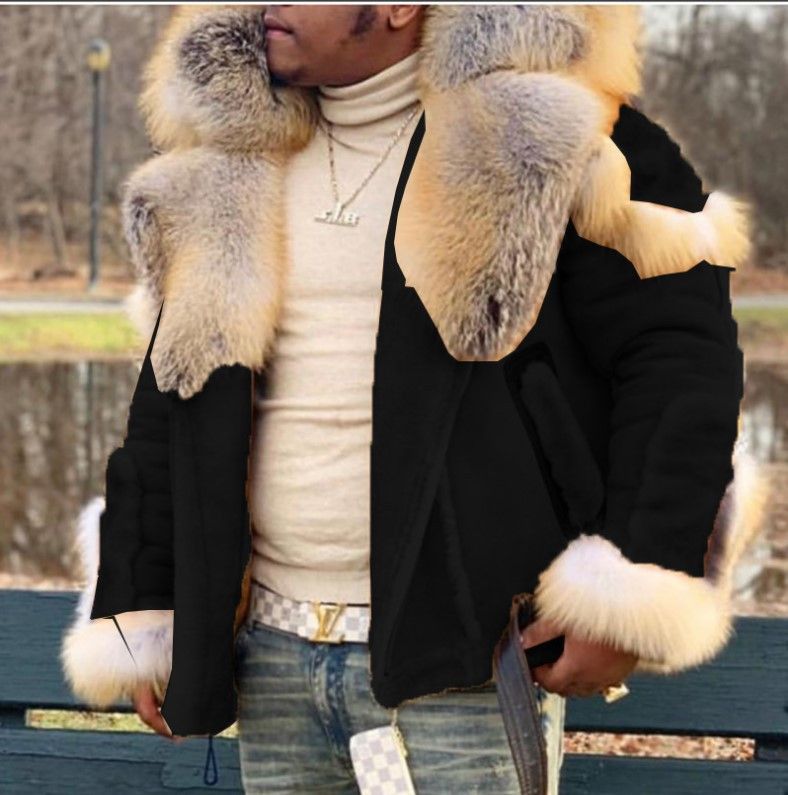 Men's Clothing men's leather fur one piece large fur sleeve coat_viptrois.com
