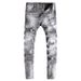 Men's Clothing High Street Fashion Retro Men's Jeans Distressed Gray Washed Ripped Patches Slightly Stretch Slim Fit Skinny Jeans Men's Trendy_viptrois.com