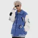 Men's Patchwork Jacket: Flocked Skeleton Varsity Bomber - Cool Male Jackets, Loose Fit College Coat, Blue Hip Hop_viptrois.com