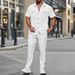 Men's Clothing Men's Summer 2-Piece Outfit - Solid Color Short Sleeve Shirt With Pocket & Matching Pants | Casual Button-Up Set_viptrois.com