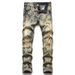 Men's Clothing Trendy Printed Denim Suit For Men, Elastic Slim Fit Ripped Jacket Top, Trendy Handsome Patchwork Beggar Pants_viptrois.com