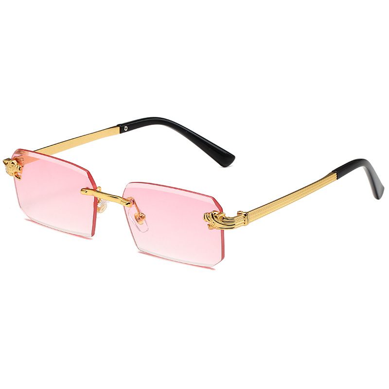 Frameless Edge Cut Sunglasses - Leopard Print Temples (European & American Fashion, Women's Trendy Glasses)_viptrois.com