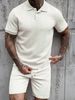 Men's Summer Fashion Casual Sports Suit Short Sleeve Black Polyester T-shirt Set Regular Fit Spring Summer Wear_viptrois.com