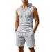 Men's Clothing Summer Men's Casual Sports Set Loose Knit Drawstring Waffle Sleeveless Hooded Vest And Shorts Style_viptrois.com