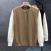 Color Blocked Long Sleeved Knitted Sweater Men's Pullover Business_viptrois.com