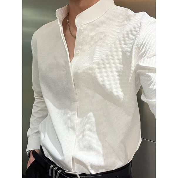 Nordmann Autumn Stand Collar Men Lon Sleeve Korean Version Cool Streetwear Hairstylist Slim Fit Trendy Brand Shirt Men's_viptrois.com