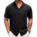 Men's Clothing Cross Border Foreign Trade Men's Clothing Summer New Cuban Collar Short Sleeved Shirt Holiday Style Solid Color Men's Shirt A0305_viptrois.com
