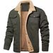 Men's Fleece-Lined Workwear Jacket - Stylish Winter Casual Coat With Multiple Pockets, Slim Fit, Long Sleeve (Black, Navy, Gray, Olive,_viptrois.com