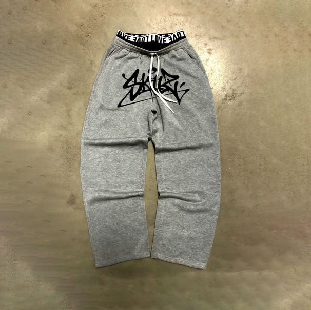 Men's Clothing Spring/Summer Loose Casual Y2K Street Graffiti Letter Print Casual Pants Double Waistband Pants_viptrois.com