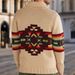 Loom European And American Foreign Trade Men's Clothing Autumn Winter New Striped Jacquard Cardigan Sweater Turn-down Collar_viptrois.com