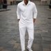 Men's Jacquard Polo & Trouser Set – Breathable Summer Linen-Blend Suit With Lapel Collar (White/Gray/Black, S-XXXL)_viptrois.com