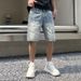 Men's Clothing Summer Denim Shorts Men's Trendy Brand Handsome Ripped Patch Shorts Embroidered New Pants Men's Straight Pants_viptrois.com