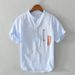 Men's Clothing Stand Collar Cotton And Linen T Shirt Men's Summer Pullover Casual Short Sleeved Tops_viptrois.com