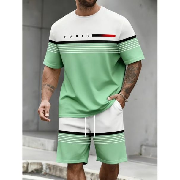 Men's Summer Letter Print Sportswear Set Casual Short Sleeve T-Shirt And Shorts Two-Piece Outfit Breathable Polyester Fabric_viptrois.com