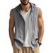 Men's Casual Sleeveless Vest Shirt American Style Solid Color Breathable Loose Top Summer Linen Hooded V Neck Long Sleeve_viptrois.com