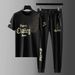 Men's Clothing station light luxury high-end light luxury brand men's summer printed hot diamond short-sleeved T-shirt trousers casual suit_viptrois.com