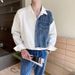 Cowboy patchwork long sleeved shirt men's spring and autumn new style long sleeved niche design, contrasting color shirt jacket_viptrois.com