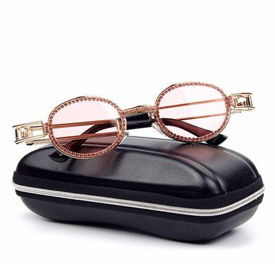 2019 European And American New Flat Frame Sunglasses For Women With Small Oval Rhinestones Handmade Diamond Glasses Cross Border Hit_viptrois.com