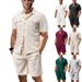 Men's Clothing Waffle Knit Short Sleeve Shirt With Pocket - Casual Button Down Collar Top In Solid Colors (Black, White, Gray, Khaki, Burgundy)_viptrois.com