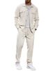 Men's Casual Sports Two Piece Suit Simple Button Pocket Lapel Jacket Straight Pants Suit_viptrois.com