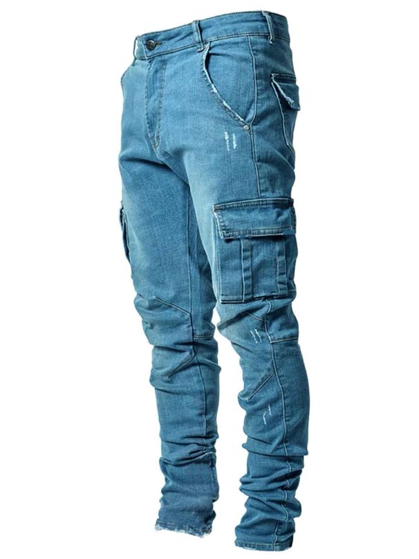 European Station Casual Trendy Men's Stretch Multi-Pocket Slim Fit Jeans Cross-Border Trade Slimming Denim Workwear Hot_viptrois.com