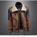 Men's Winter Sherpa-Lined Bomber Jacket – Windproof Polyester Blend, Slim Fit, Stylish Color Blocking (M-5XL, Dark Brown)_viptrois.com