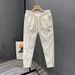 Men's Khaki Casual Pants Summer Thin Style Tapered Cuffs Ice Silk Quick Drying Nine Point Length Workwear Sports Pants_viptrois.com