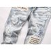 Men's Clothing Blue High Street Youth Embroidery Patch Embroidery Hole Elastic Tight Fitting Small Leg Men's Jeans_viptrois.com