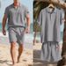 Summer Men's Breathable Linen Heavy Embroidery Independence Day Flag Lapel Loose Shirt Short Sleeve Shorts Suit_viptrois.com