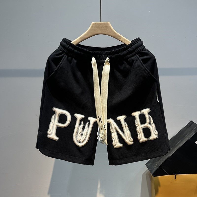 Men's Vintage Letter Print Athletic Shorts, Loose Fit Casual 5-Pocket Sport Shorts For Streetwear Breathable Polyester Blend_viptrois.com