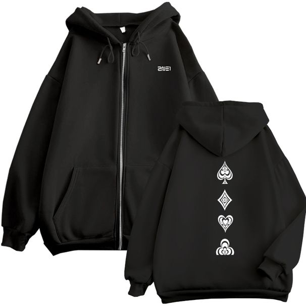 Zipper Cardigan ZN Black Peach Concert Internet Celebrity Merchandise Same Style Printed Loose Versatile Hot Sale_viptrois.com